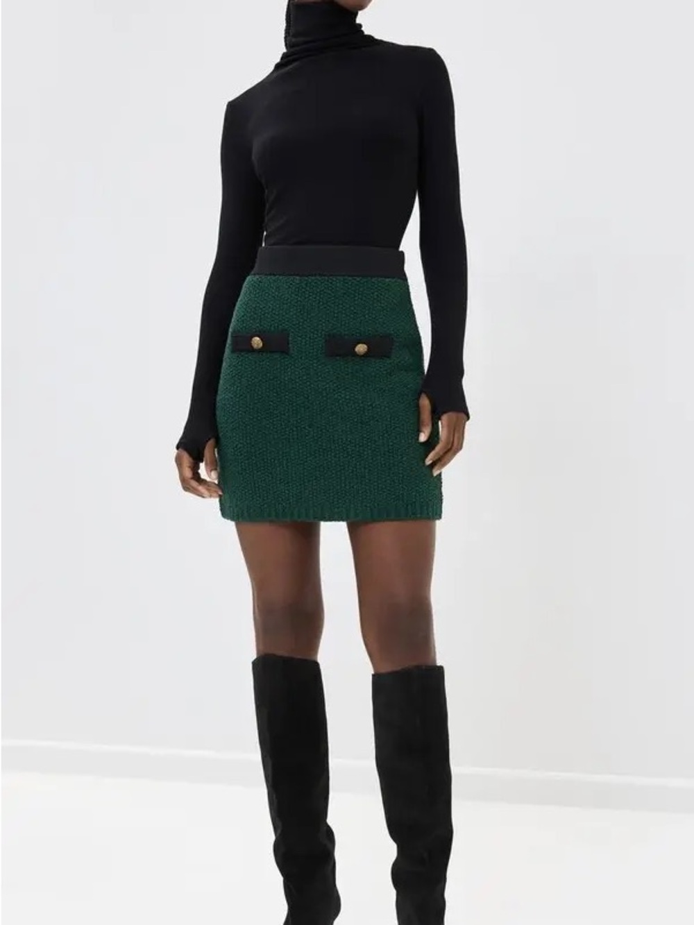 Veronica Beard Forest Green Textured Mini Skirt with Button Trim